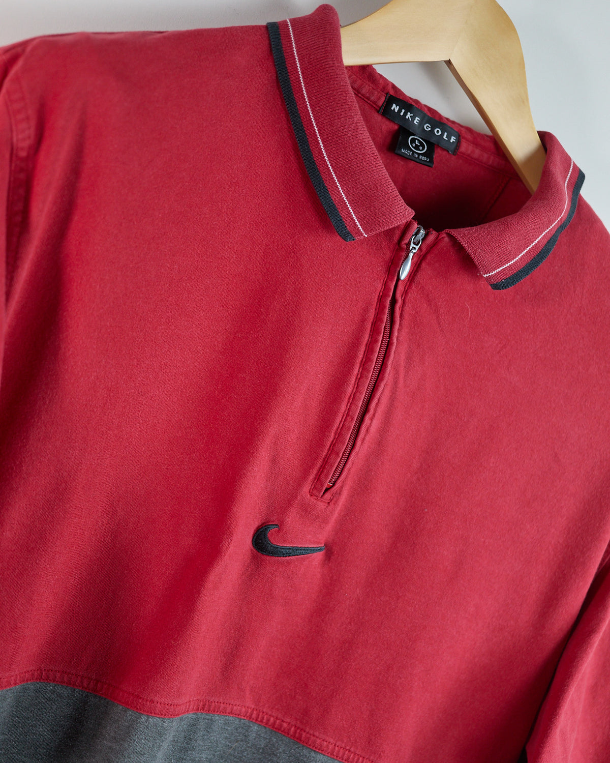 90s Nike Golf Swoosh Red/Grey Zip Up Polo (L) - Tiger wore this to a win