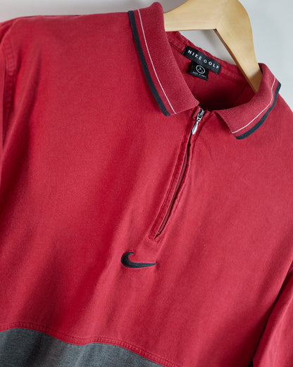 90s Nike Golf Swoosh Red/Grey Zip Up Polo (L) - Tiger wore this to a win