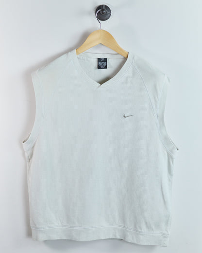 90s Nike Golf Shield Logo Cream V Neck Vest (L)