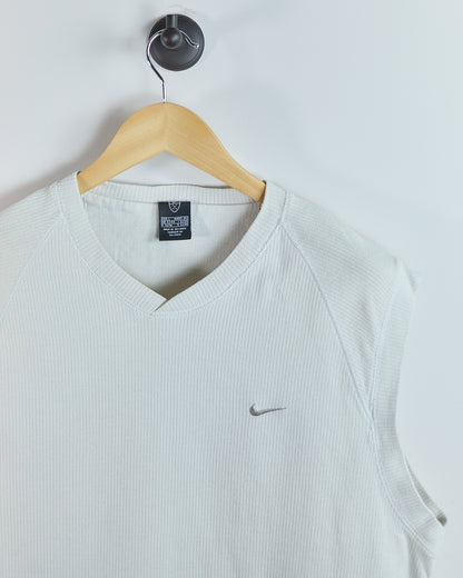 90s Nike Golf Shield Logo Cream V Neck Vest (L)
