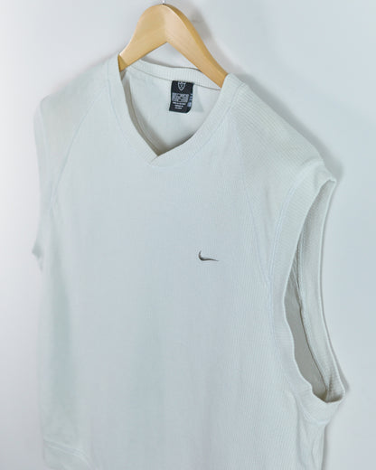90s Nike Golf Shield Logo Cream V Neck Vest (L)