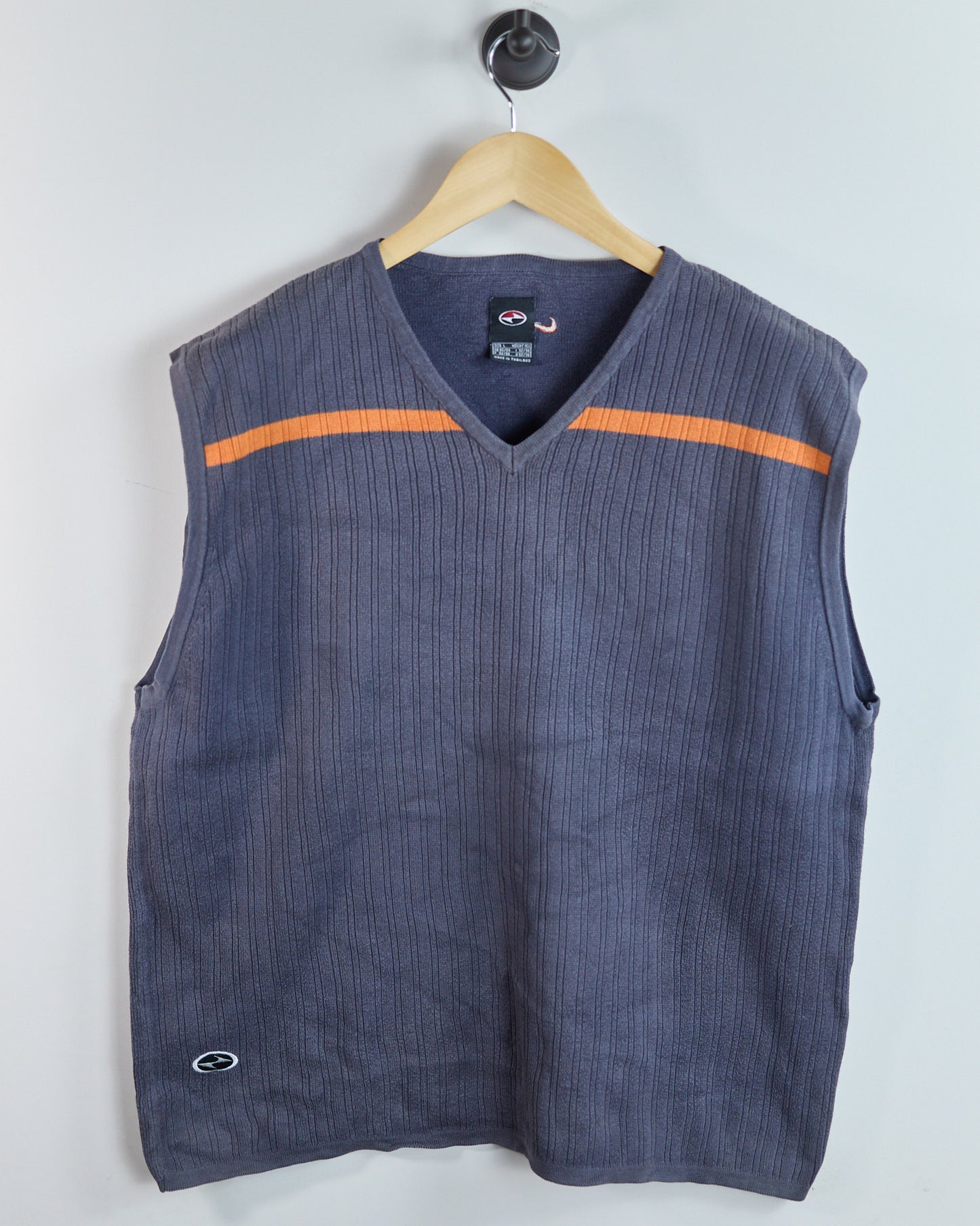 90s to Early 00s Nike Golf Tiger Woods Yin Yang Grey/Orange V Neck Vest (L)
