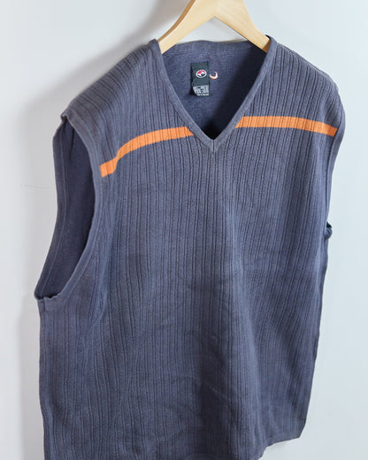 90s to Early 00s Nike Golf Tiger Woods Yin Yang Grey/Orange V Neck Vest (L)