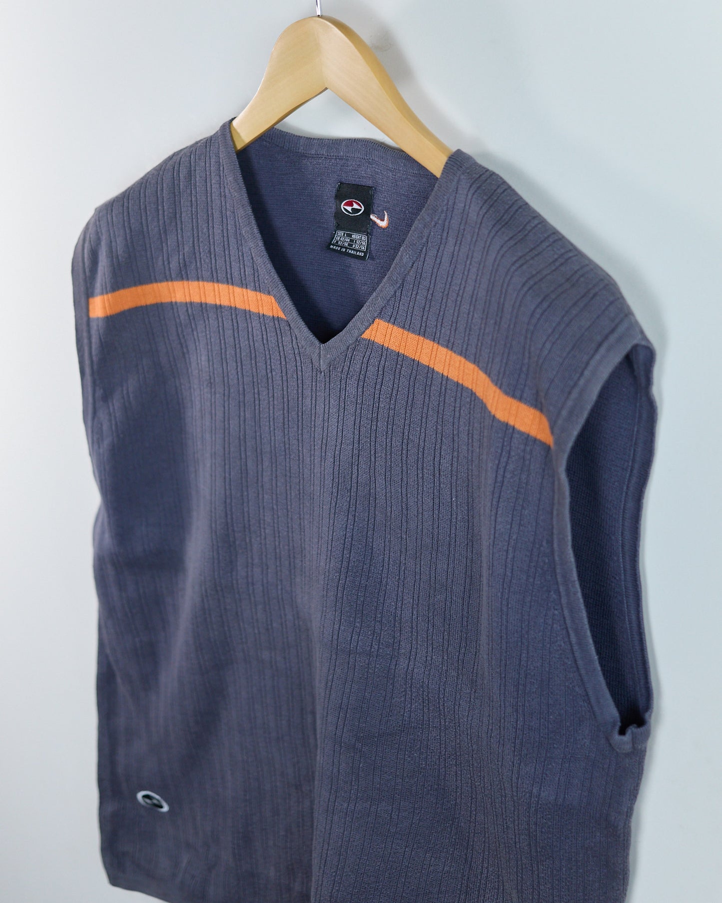 90s to Early 00s Nike Golf Tiger Woods Yin Yang Grey/Orange V Neck Vest (L)