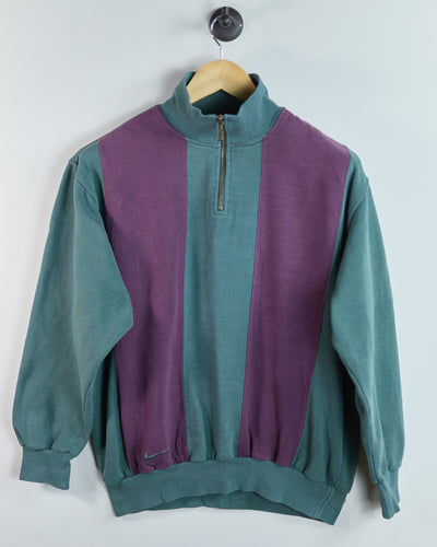 90s Nike Golf Swoosh 18 Green/Purple Stripe Quarter Zip Jumper (M)