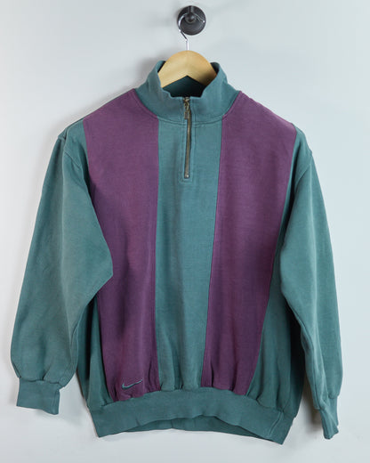 90s Nike Golf Swoosh 18 Green/Purple Stripe Quarter Zip Jumper (M)