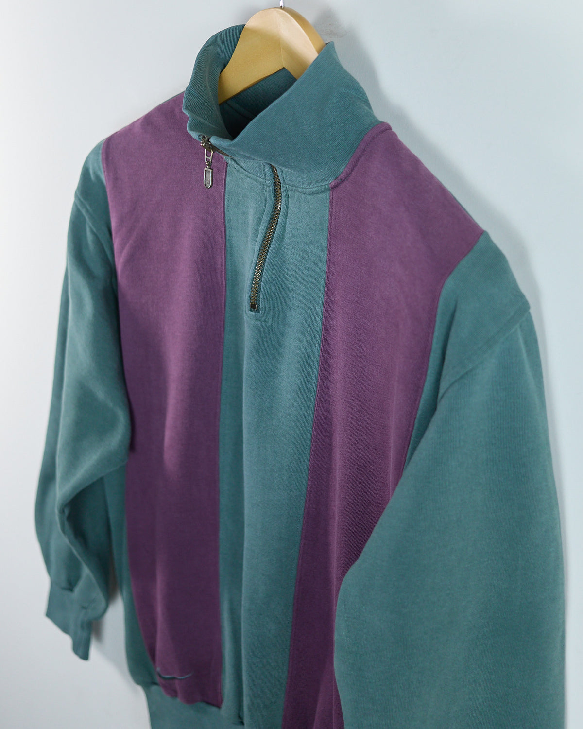 90s Nike Golf Swoosh 18 Green/Purple Stripe Quarter Zip Jumper (M)