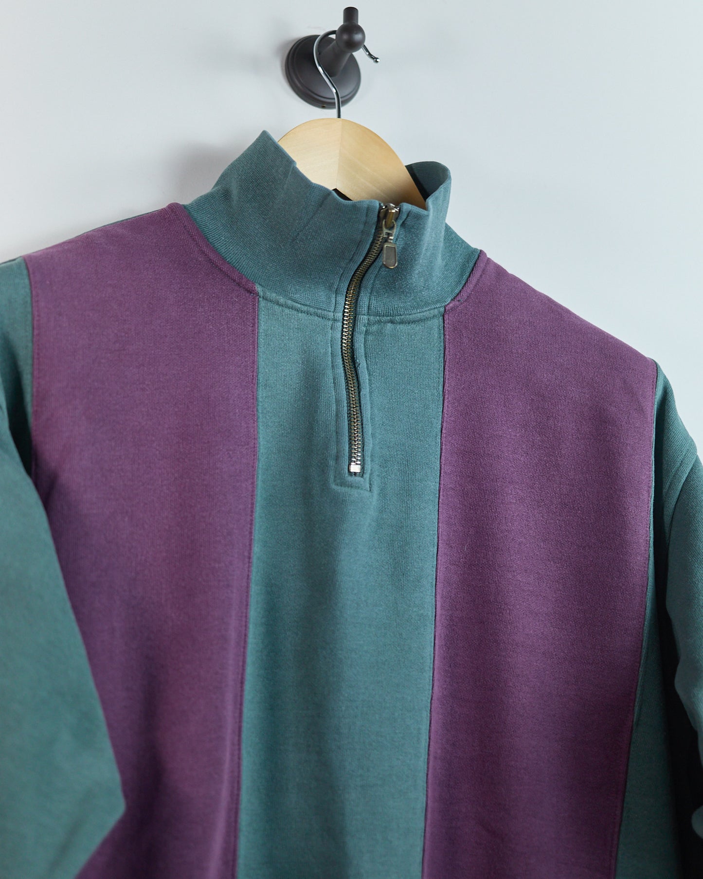 90s Nike Golf Swoosh 18 Green/Purple Stripe Quarter Zip Jumper (M)