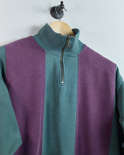 90s Nike Golf Swoosh 18 Green/Purple Stripe Quarter Zip Jumper (M)