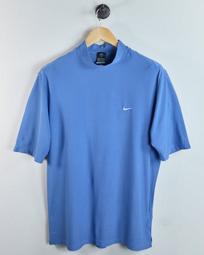 90s Nike Golf Shield Logo Blue Short Sleeve Mock Neck (L)