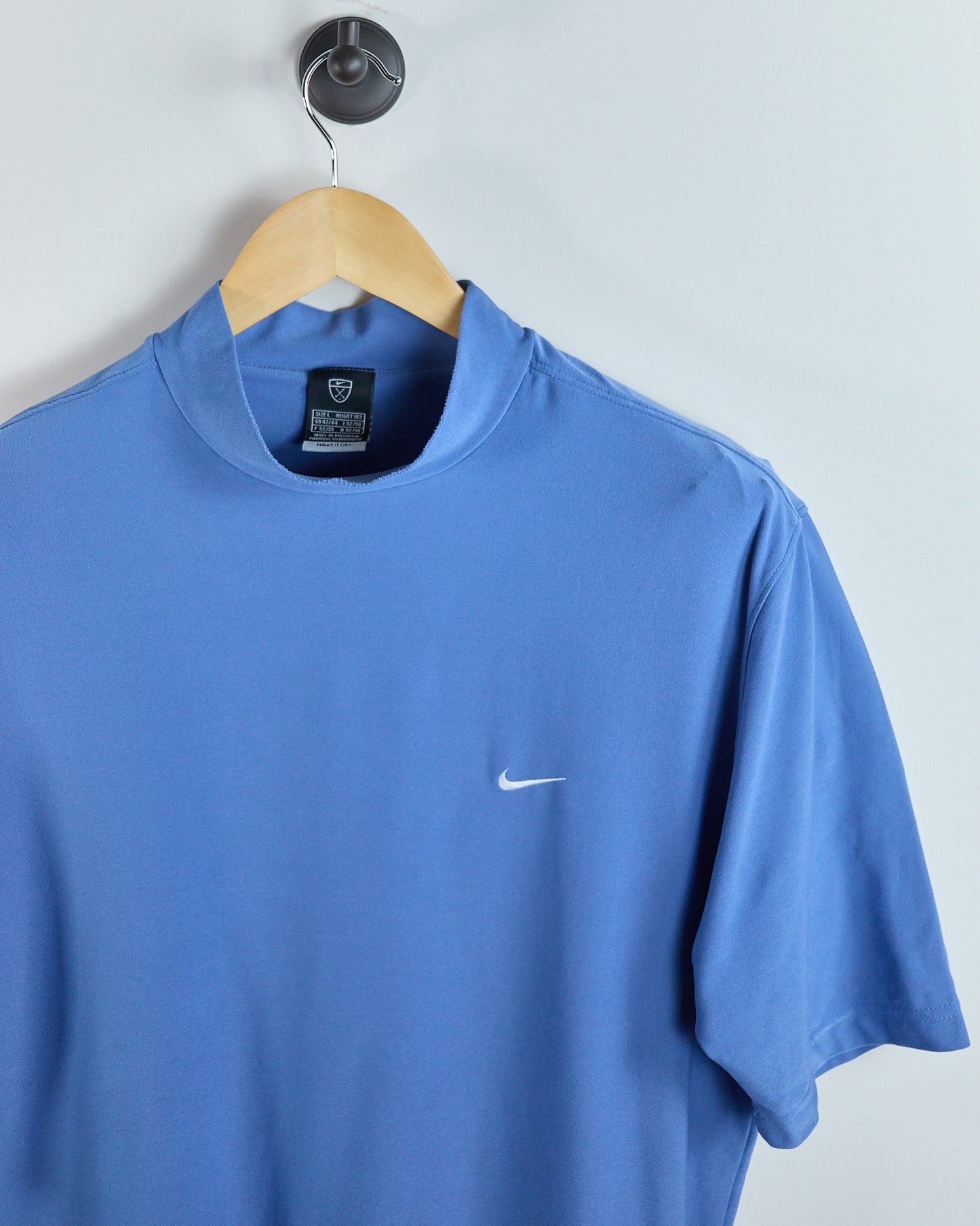 90s Nike Golf Shield Logo Blue Short Sleeve Mock Neck (L)