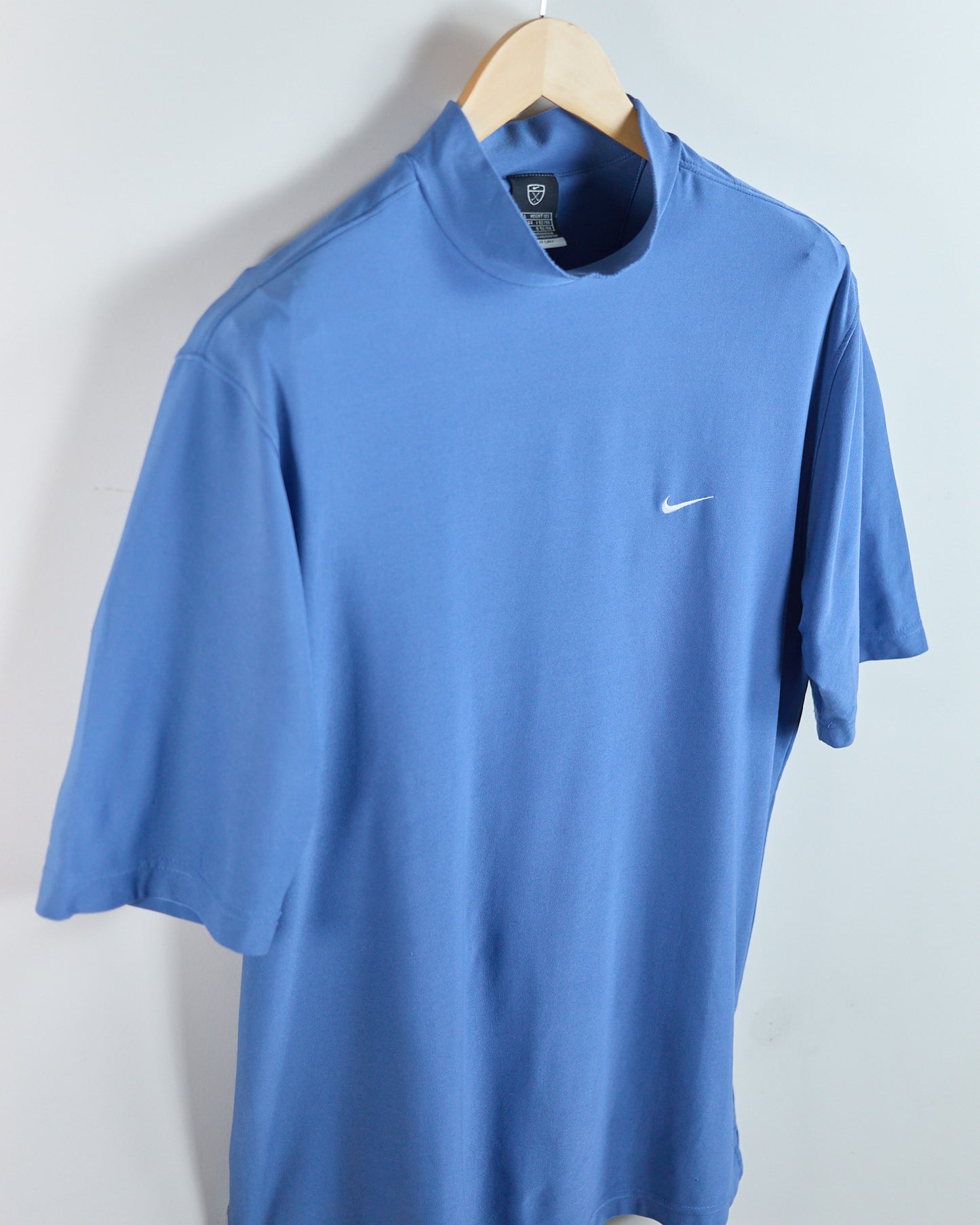 90s Nike Golf Shield Logo Blue Short Sleeve Mock Neck (L)