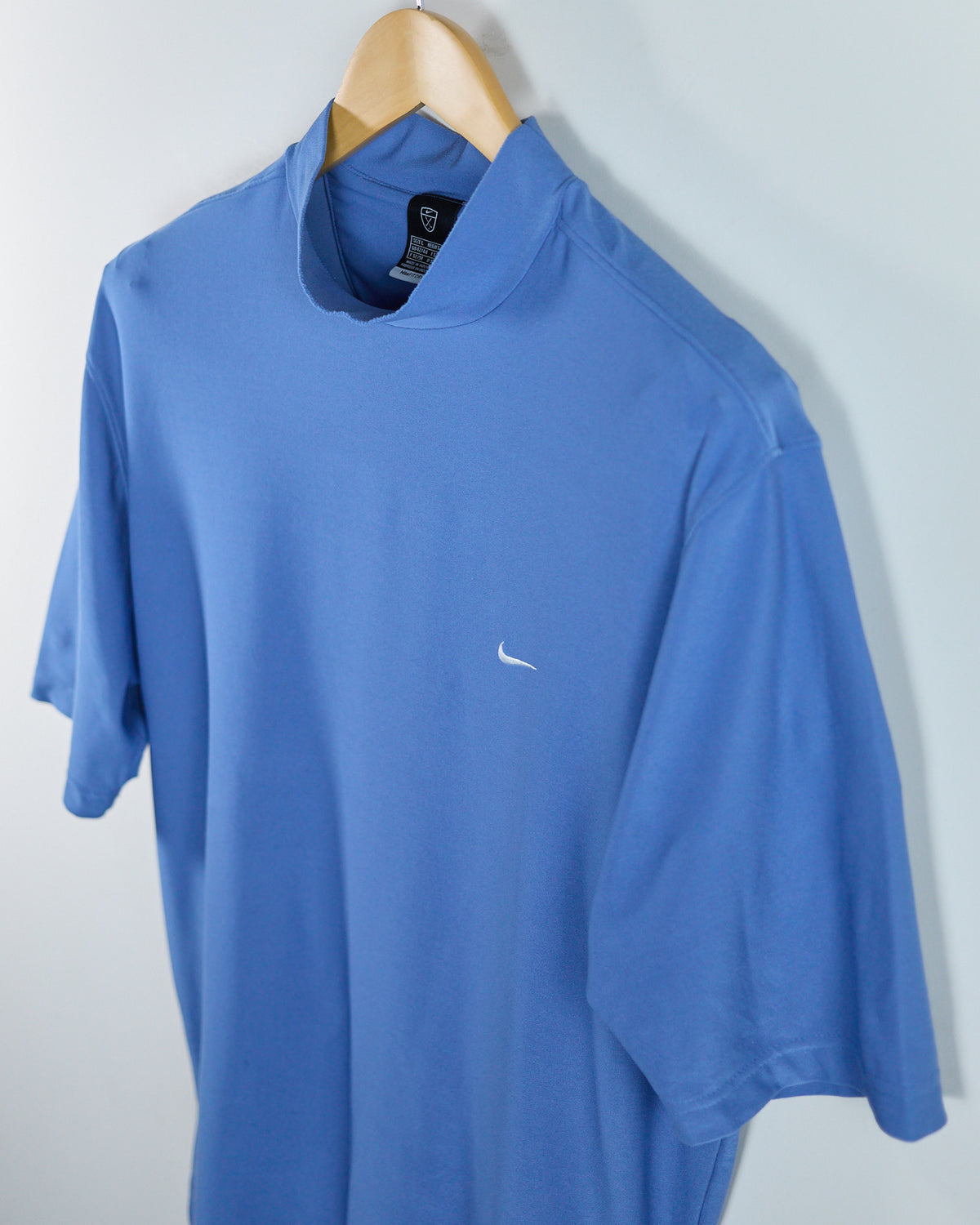 90s Nike Golf Shield Logo Blue Short Sleeve Mock Neck (L)