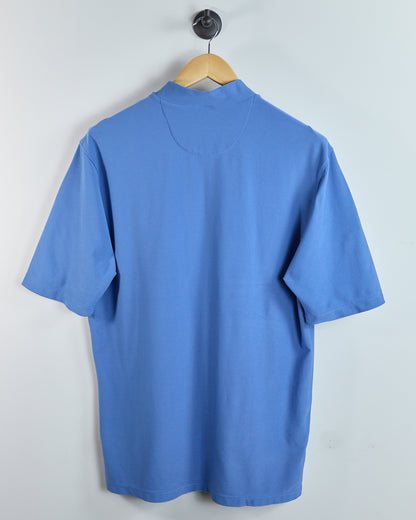 90s Nike Golf Shield Logo Blue Short Sleeve Mock Neck (L)