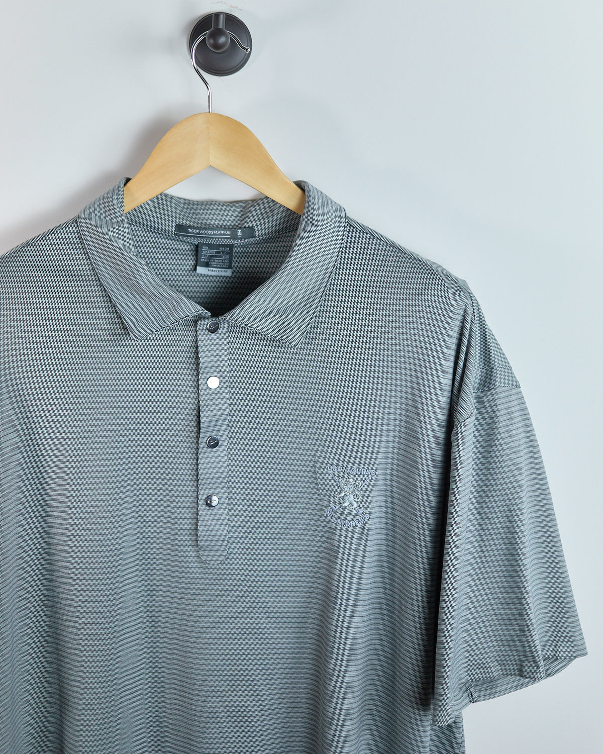 90s Nike Golf Tiger Woods Platinum Grey/Blue St Andrews Polo (XXL)
