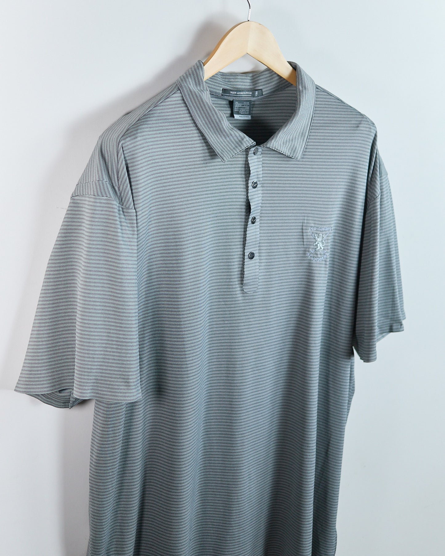 90s Nike Golf Tiger Woods Platinum Grey/Blue St Andrews Polo (XXL)