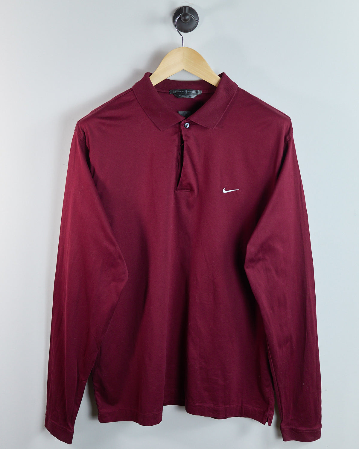 90s to early 00s Nike Golf Tiger Woods Maroon Long Sleeve Polo (L)