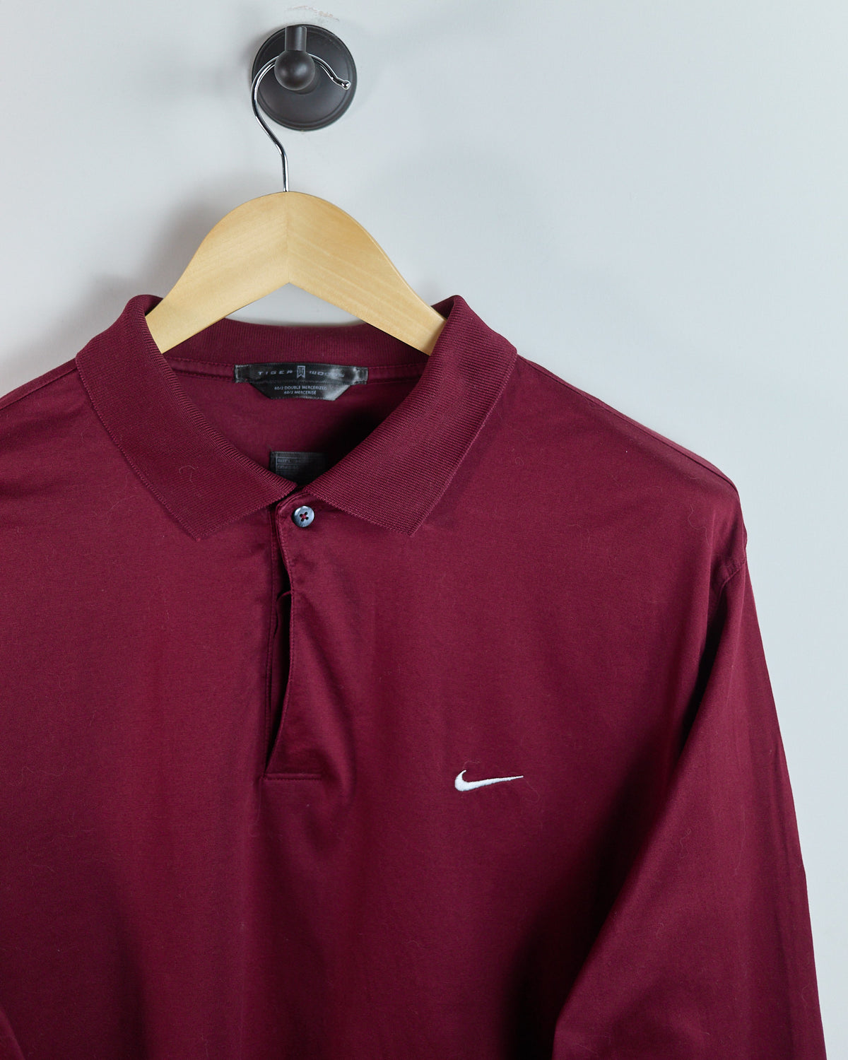 90s to early 00s Nike Golf Tiger Woods Maroon Long Sleeve Polo (L)