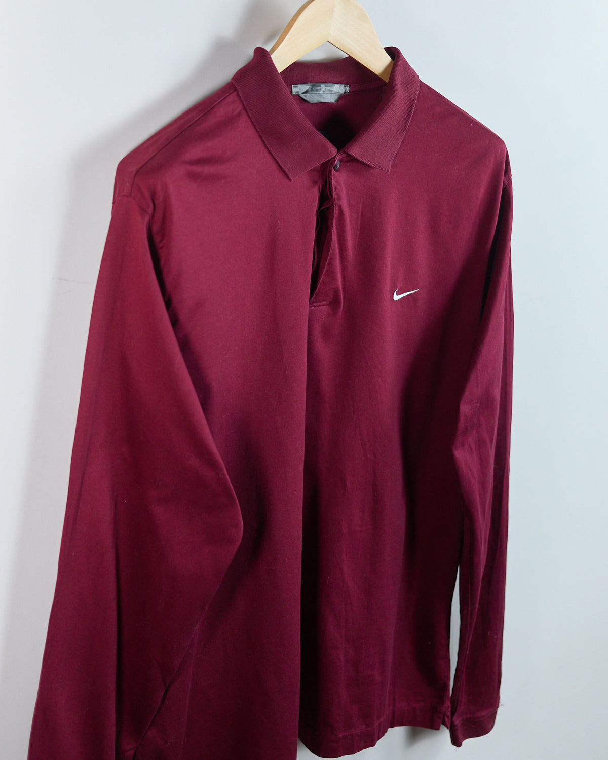90s to early 00s Nike Golf Tiger Woods Maroon Long Sleeve Polo (L)