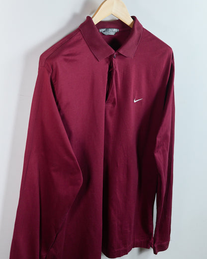 90s to early 00s Nike Golf Tiger Woods Maroon Long Sleeve Polo (L)