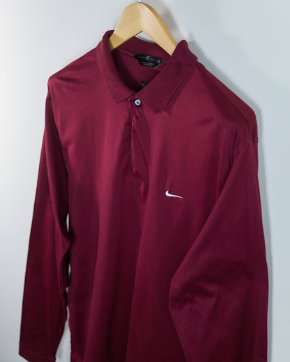 90s to early 00s Nike Golf Tiger Woods Maroon Long Sleeve Polo (L)