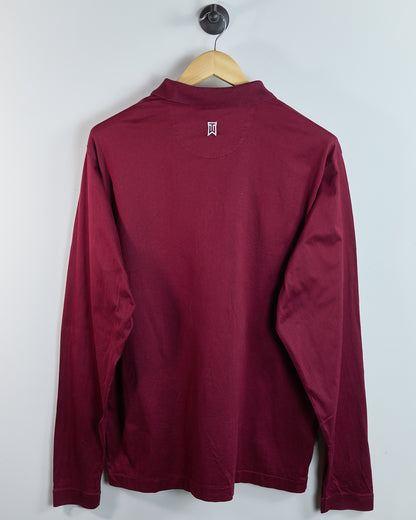 90s to early 00s Nike Golf Tiger Woods Maroon Long Sleeve Polo (L)