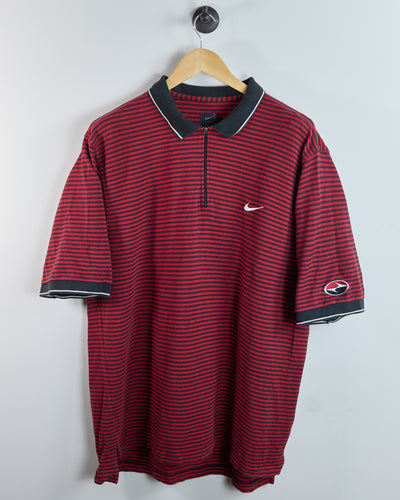 90s Nike Golf Tiger Woods Yin Yang Red/Black Stripe Pattern  Zip Up Polo (XL)