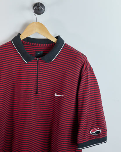 90s Nike Golf Tiger Woods Yin Yang Red/Black Stripe Pattern  Zip Up Polo (XL)