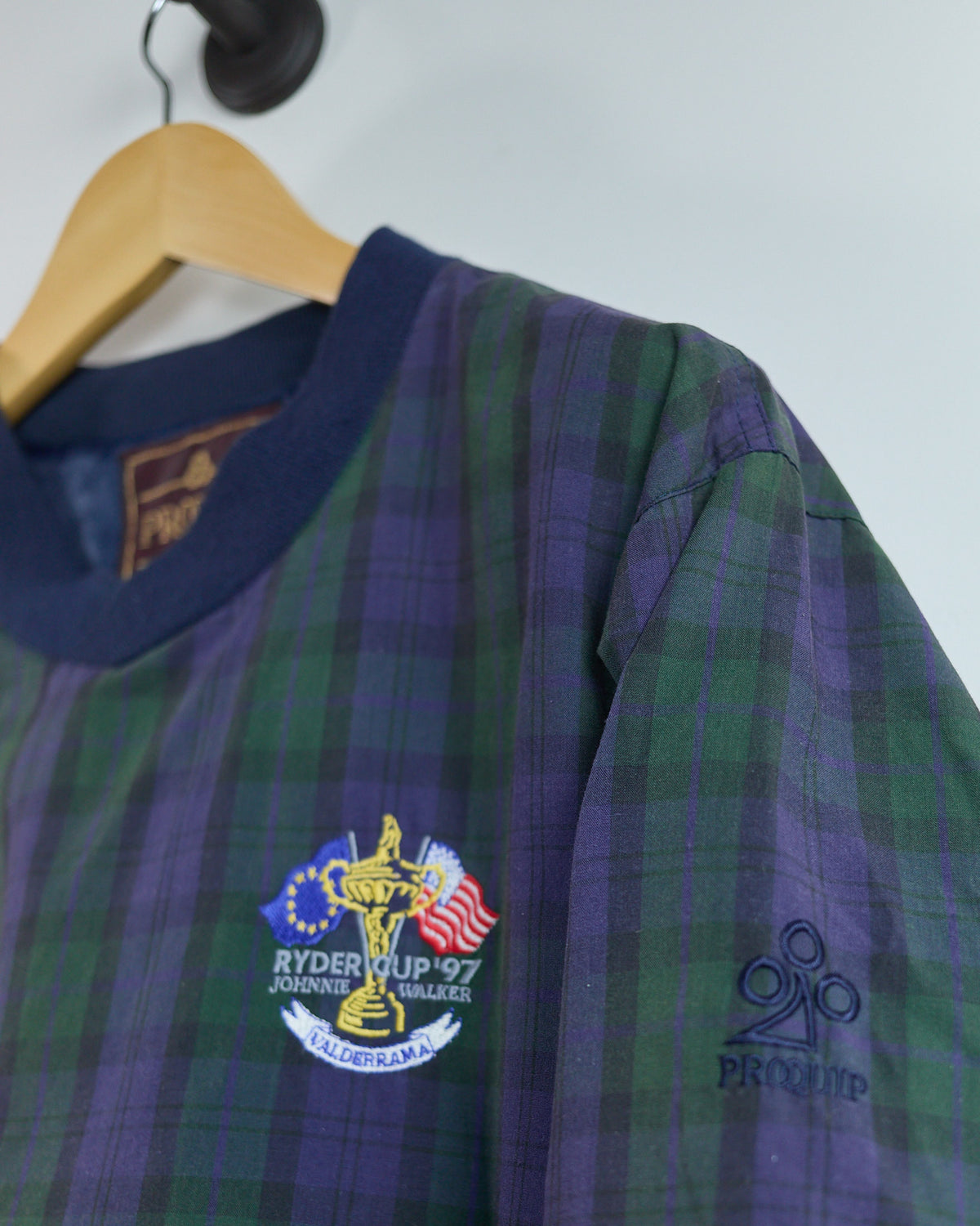 90s Proquip Blue/Green Tartan Pattern 1997 Ryder Cup Valderrama V Neck Windbreaker (M)