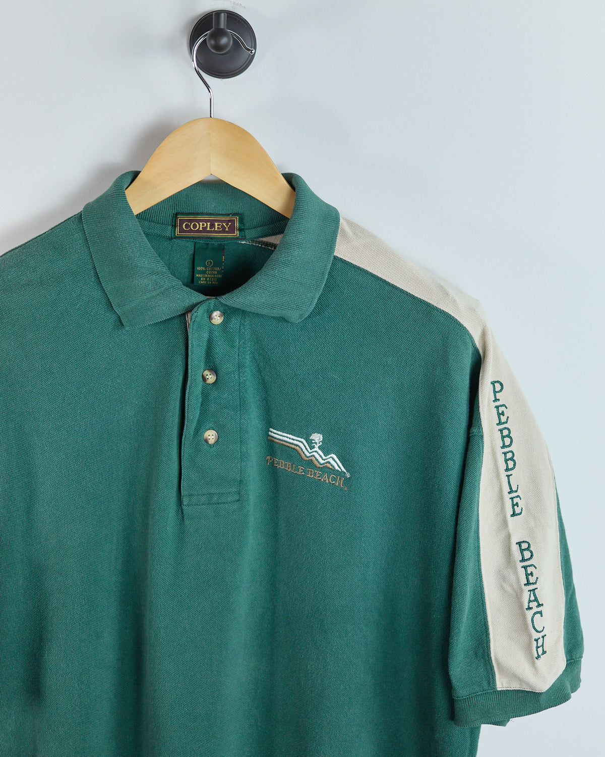 80s Pebble Beach Green/Cream Pebble Beach Polo (L)