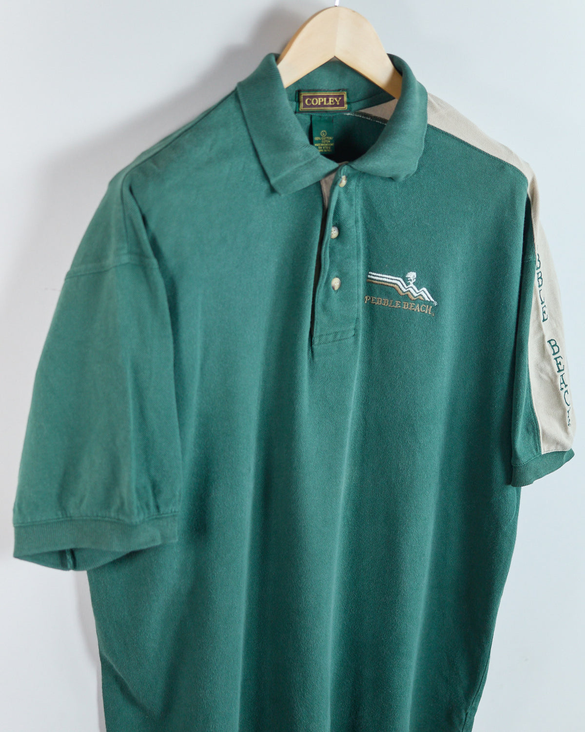 80s Pebble Beach Green/Cream Pebble Beach Polo (L)