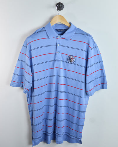 2005 Polo Ralph Lauren Golf Blue/Red Stripe Pattern US Open Pinehurst Polo (L)