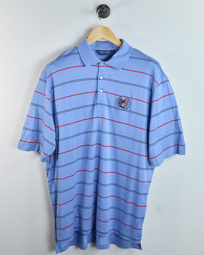 2005 Polo Ralph Lauren Golf Blue/Red Stripe Pattern US Open Pinehurst Polo (L)