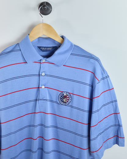 2005 Polo Ralph Lauren Golf Blue/Red Stripe Pattern US Open Pinehurst Polo (L)