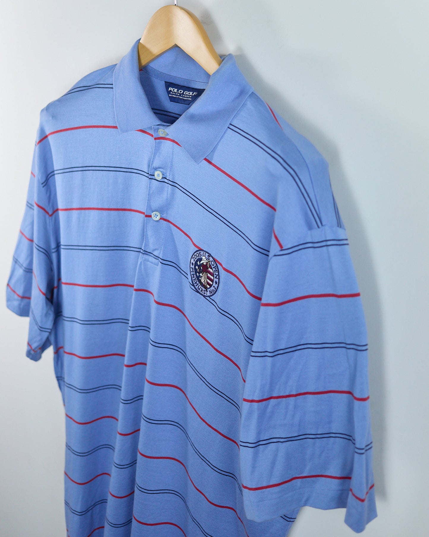 2005 Polo Ralph Lauren Golf Blue/Red Stripe Pattern US Open Pinehurst Polo (L)