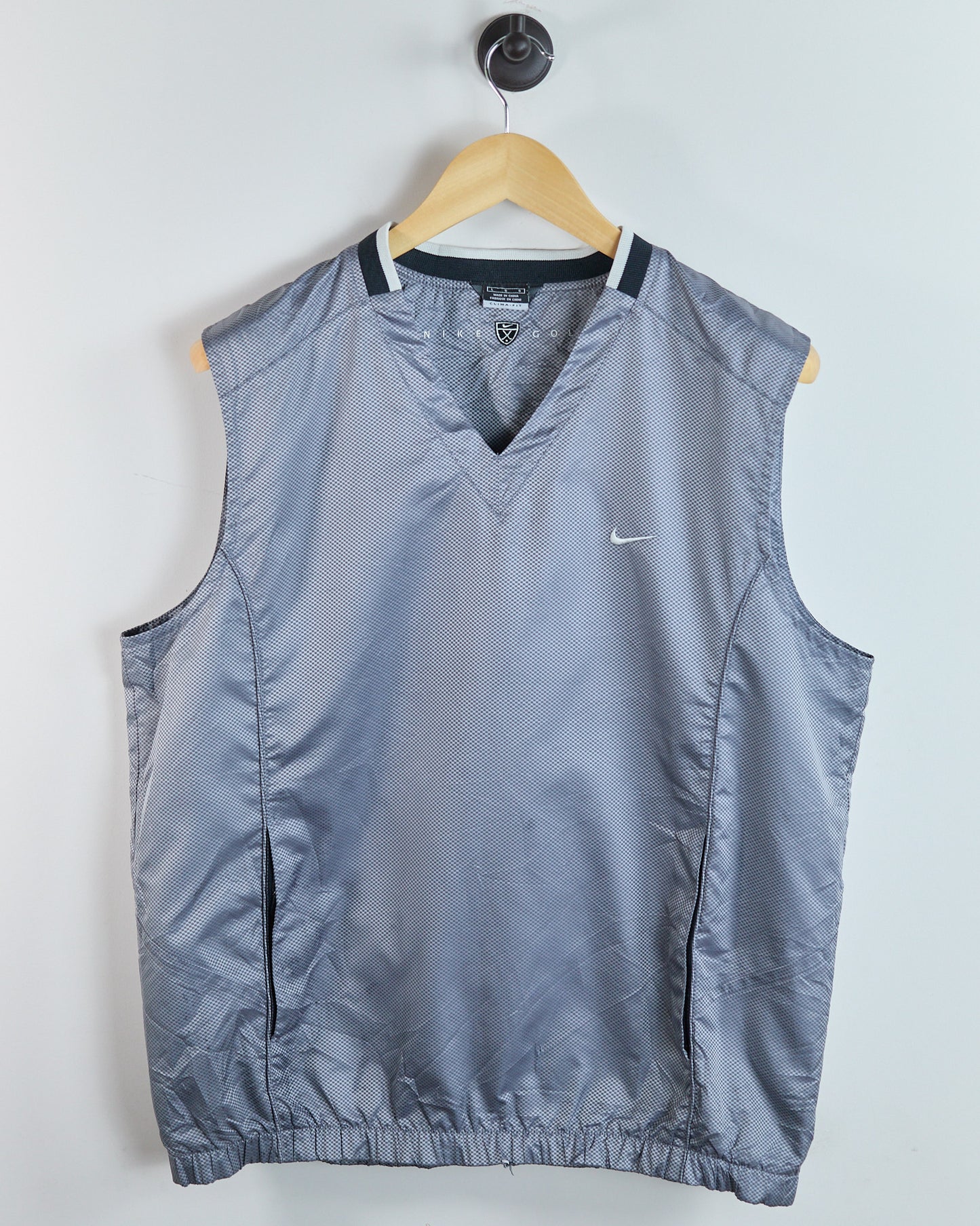 Early 00s Nike Golf Shield Logo Mid Grey Pattern Windbreaker Gilet (L)