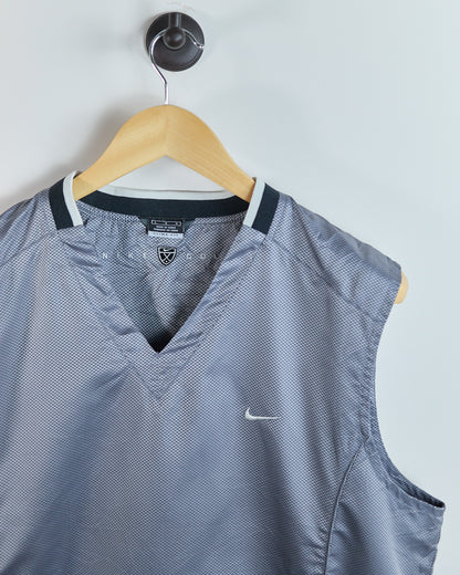 Early 00s Nike Golf Shield Logo Mid Grey Pattern Windbreaker Gilet (L)