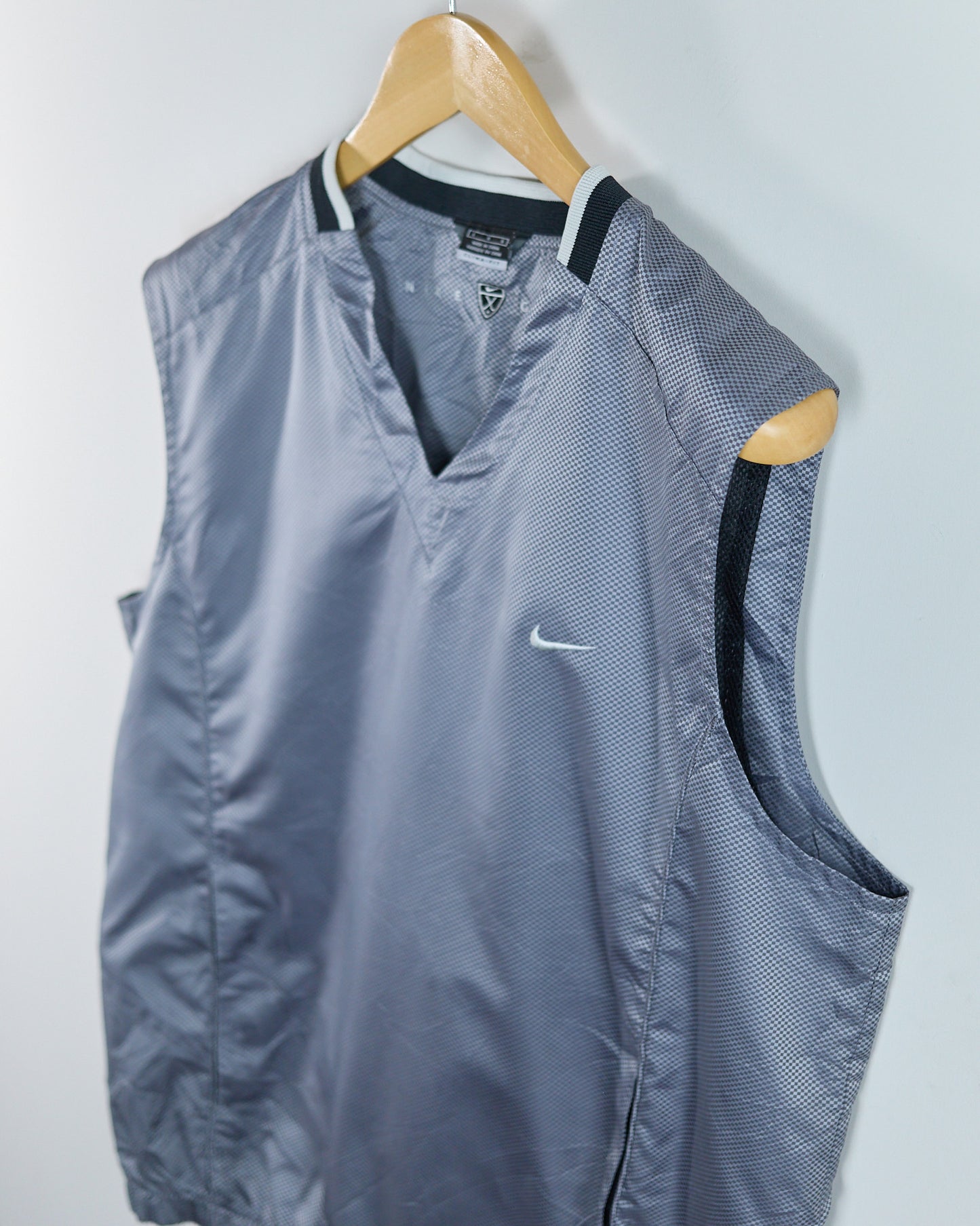 Early 00s Nike Golf Shield Logo Mid Grey Pattern Windbreaker Gilet (L)