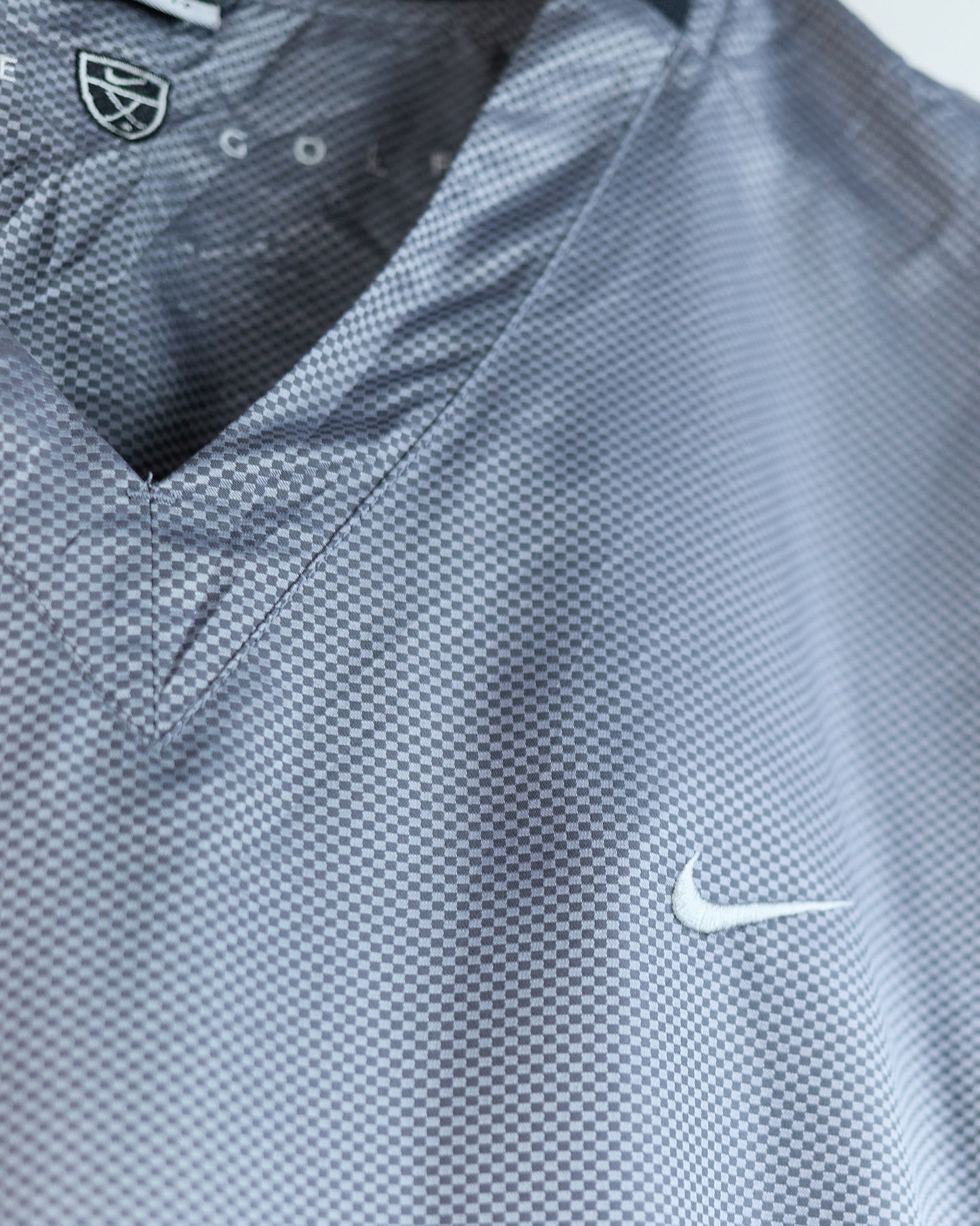 Early 00s Nike Golf Shield Logo Mid Grey Pattern Windbreaker Gilet (L)