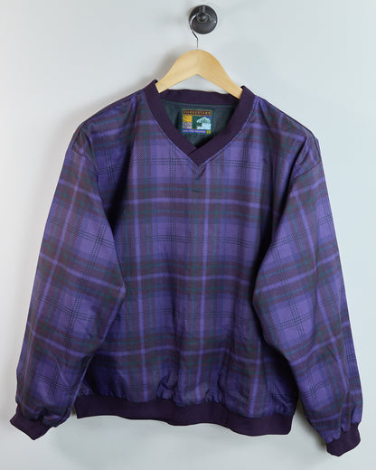 80s Forresters Purple Tartan Pattern V Neck Windbreaker (L)