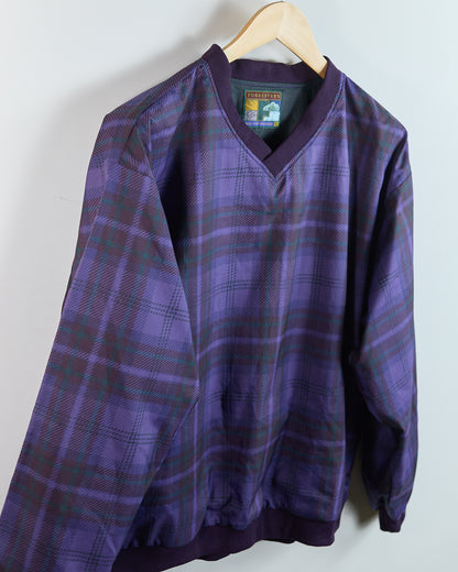 80s Forresters Purple Tartan Pattern V Neck Windbreaker (L)