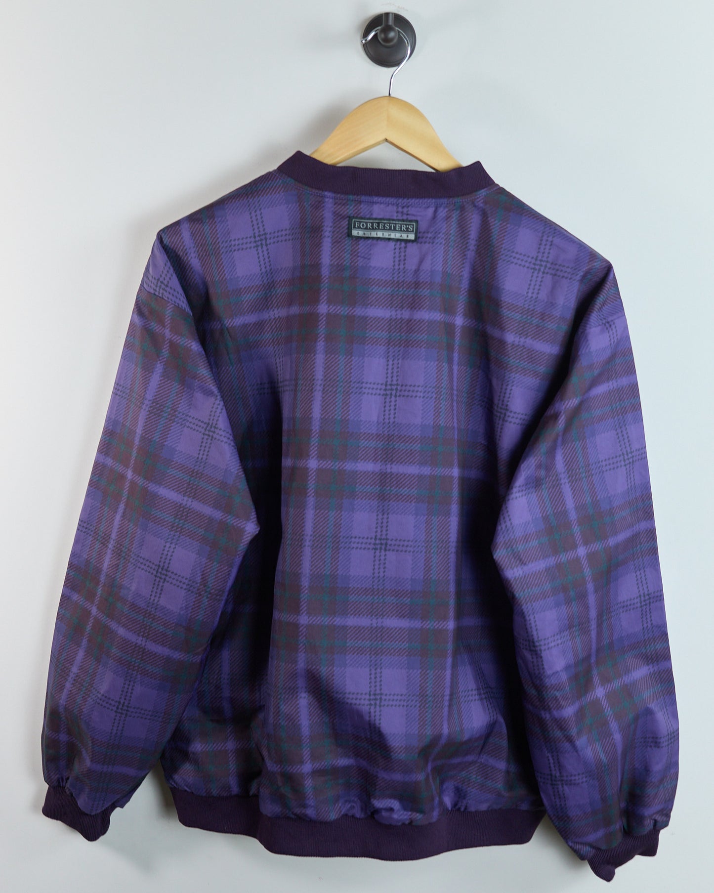 80s Forresters Purple Tartan Pattern V Neck Windbreaker (L)