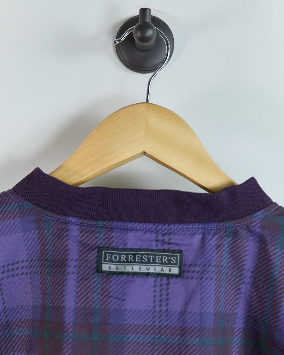 80s Forresters Purple Tartan Pattern V Neck Windbreaker (L)