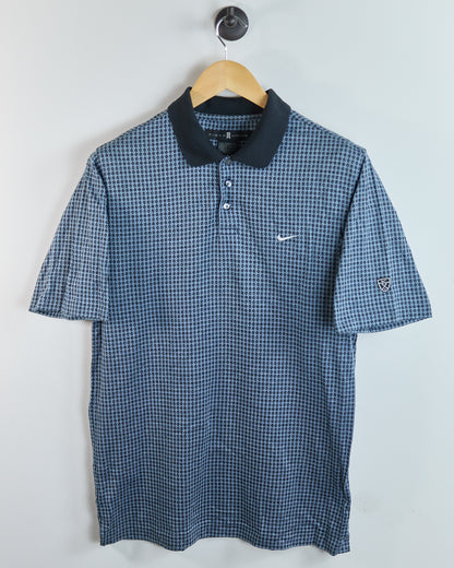 90s Nike Golf Shield Logo Blue/Black Diamond Pattern Polo (M)