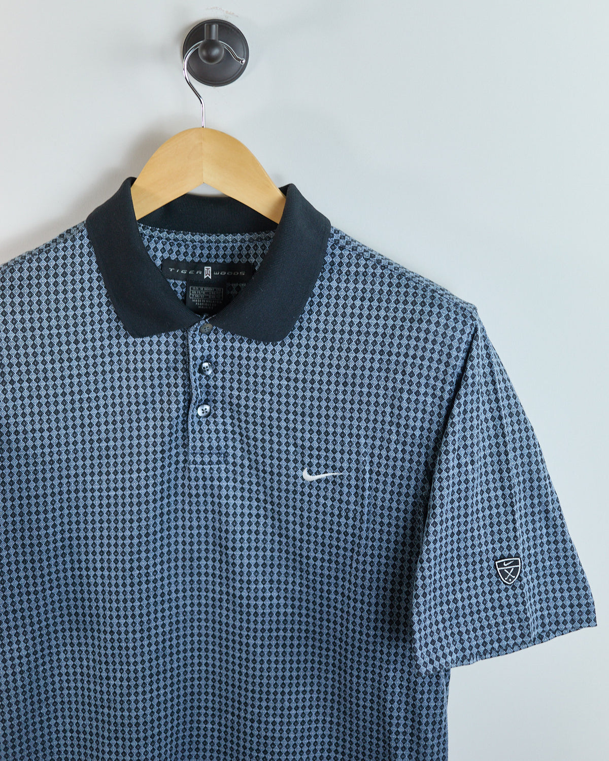 90s Nike Golf Shield Logo Blue/Black Diamond Pattern Polo (M)