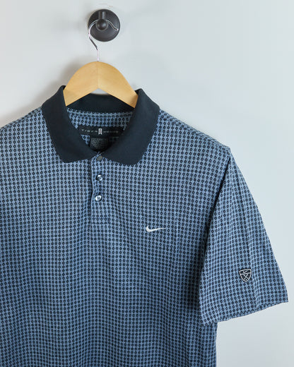 90s Nike Golf Shield Logo Blue/Black Diamond Pattern Polo (M)