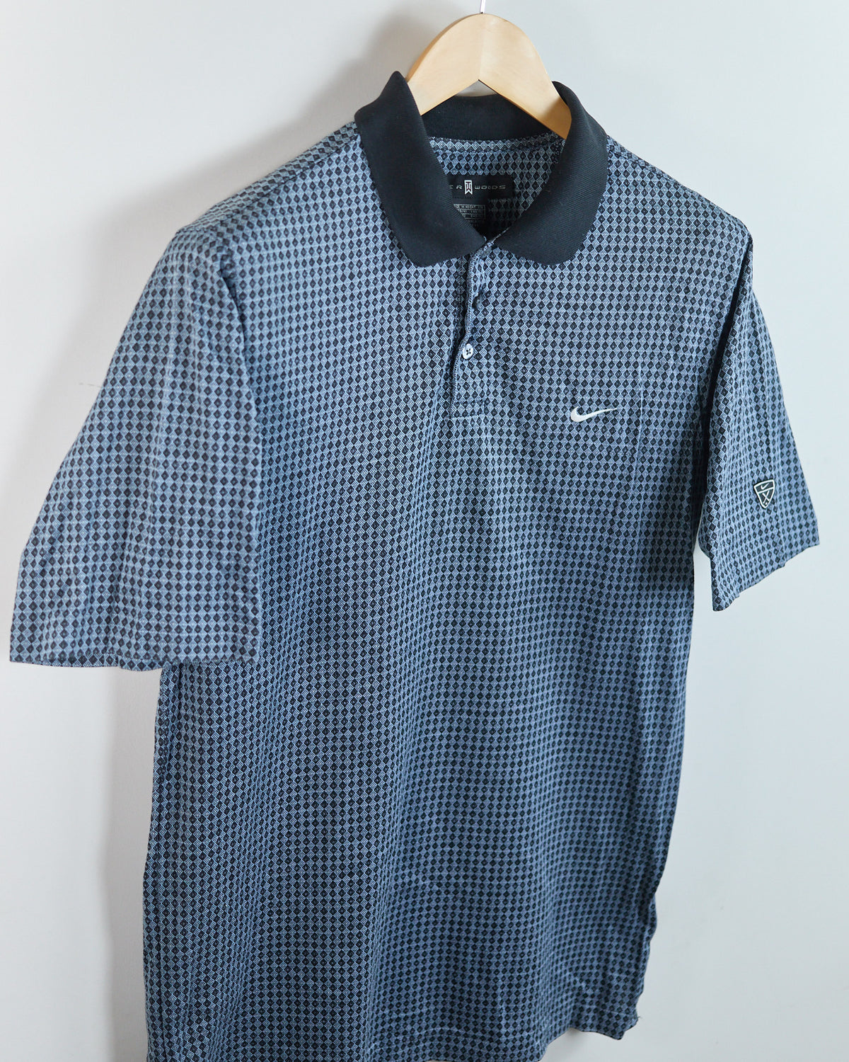 90s Nike Golf Shield Logo Blue/Black Diamond Pattern Polo (M)
