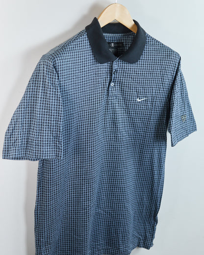 90s Nike Golf Shield Logo Blue/Black Diamond Pattern Polo (M)