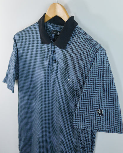 90s Nike Golf Shield Logo Blue/Black Diamond Pattern Polo (M)