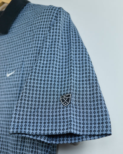 90s Nike Golf Shield Logo Blue/Black Diamond Pattern Polo (M)